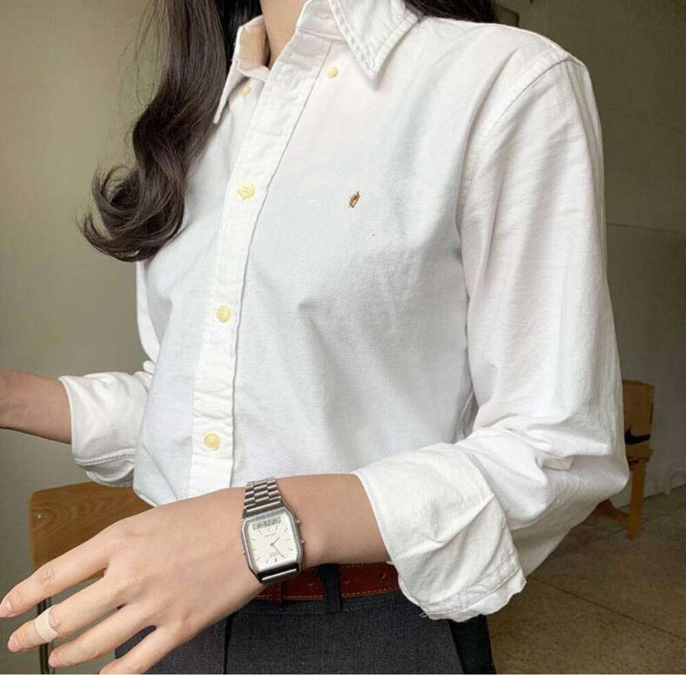 American Casual Polo Pony Blouses Womens Loose Lapel Neck Cotton Shirts Colorful Horse Embroidery Women Fashion Long Sleeved Sweatshirts Designer T Shirt