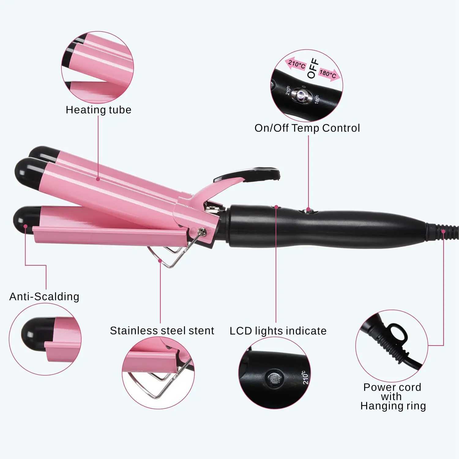 3 Barrel Curling Iron Ceramic Styling Tools for All Hair Styling ToolsProfessional Hair Tools Curler Iron for Hair 25mmM240709