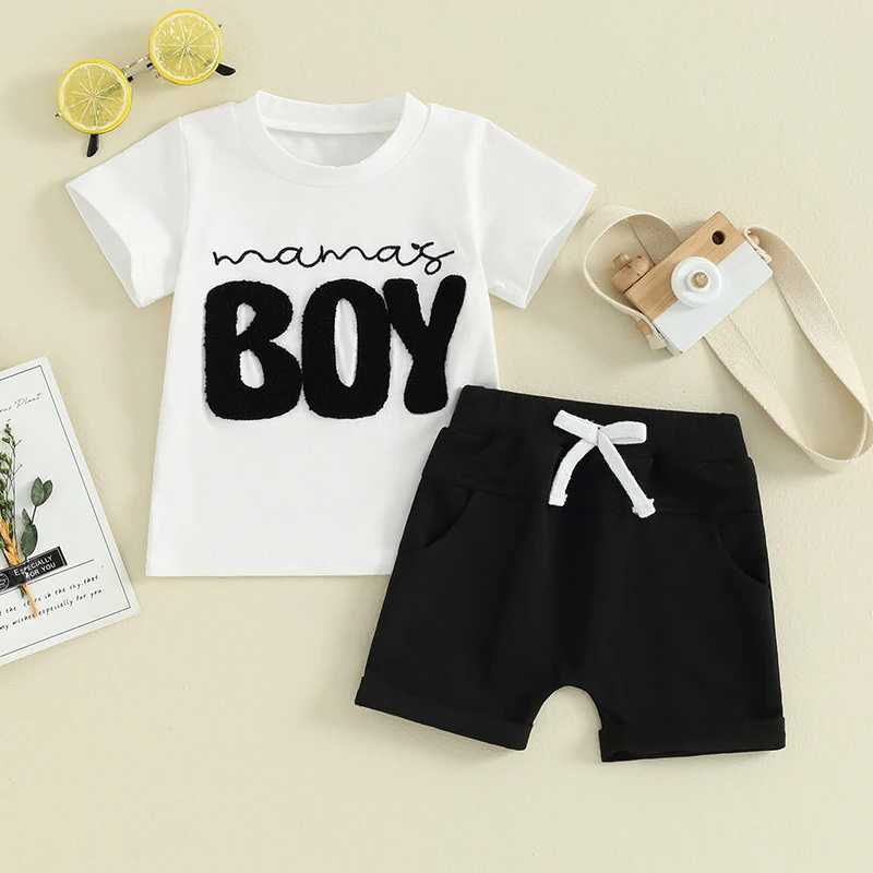 Clothing Sets 2024-02-22 Lioraitiin 0-3Y Summer Kids Baby Boys Clothes Sets Fuzzy Letter Embroidery Short Sleeve T-shirts+Pocket Shorts Outfit R240708