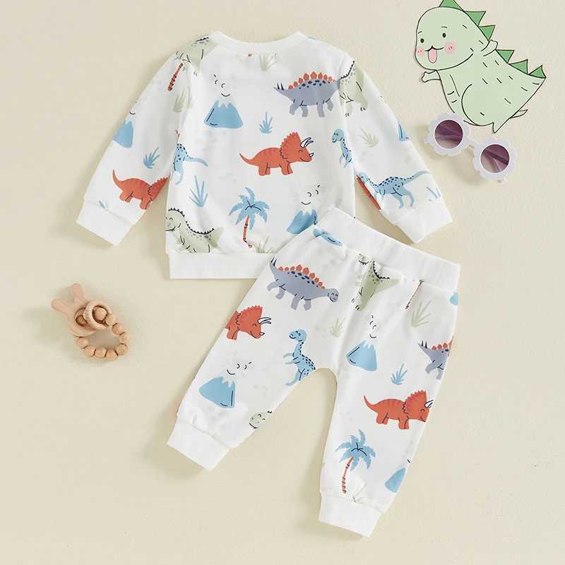 Clothing Sets Kids Boys Dinosaur Pant Outfits Long Sleeve Pullover Sweatshirt with Sweatpants sets Toddler Clothes 2024 New Autumn R240708