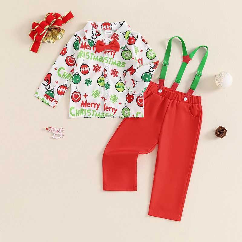 Clothing Sets 1-5Y Boys Party Gentleman Suits Kids Long Sleeve Lapel Shirts + Bow-tie + Suspender Pants Sets Toddler Overalls Christmas R240708