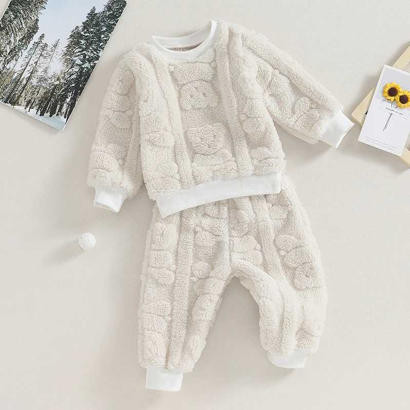 Clothing Sets 0-3Y Baby Bear Furry Warm Pant Sets Boys Long Sleeve Pullover Sweatshirt with Sweatpants Infant Toddler Autumn Winter Clothes R240708