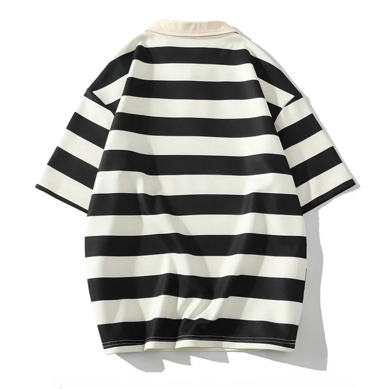 Striped Polo Shirt Men Tshirt Casual Short Sleeve Fashion Streetwear Mens Clothing Tops Tees Oversized 240701