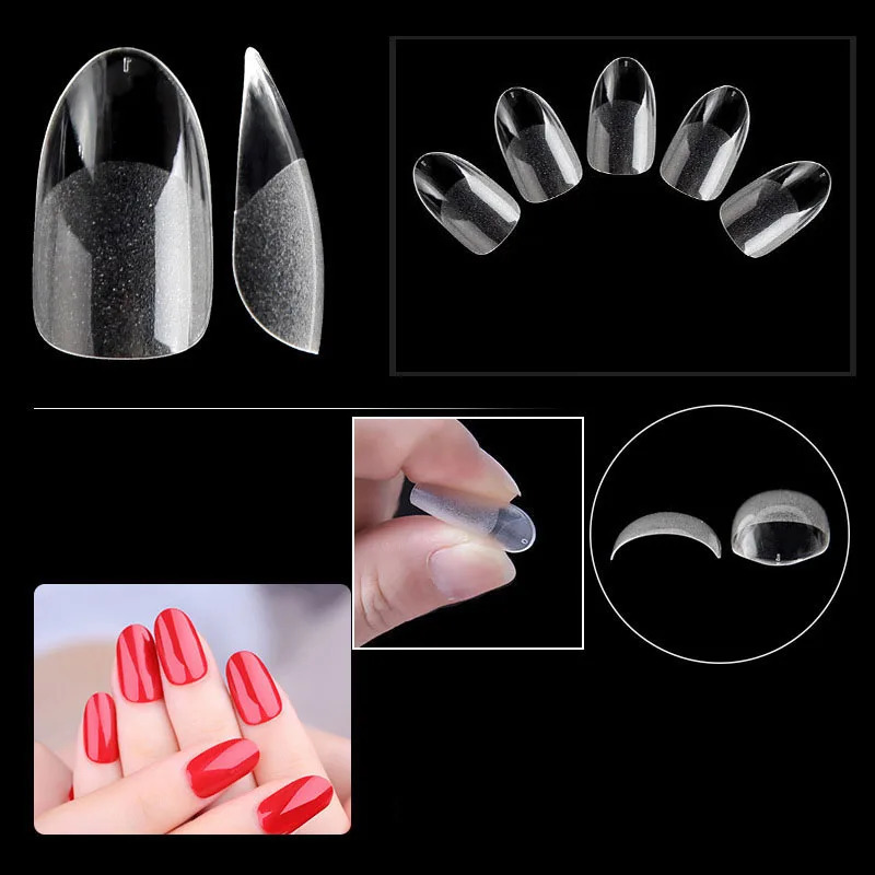 120 pieces of short almond oval false nail tip extension system engraving full cover nail gel French ballet dancer capsule pressing tip 240705