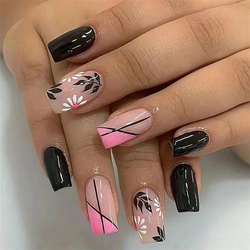 24Pc/Lot Light Pink Blue Gradient Long Ballet False Nail Acrylic Pressing Nail Tip Detachable Artificial Wear False Nail Art 240705