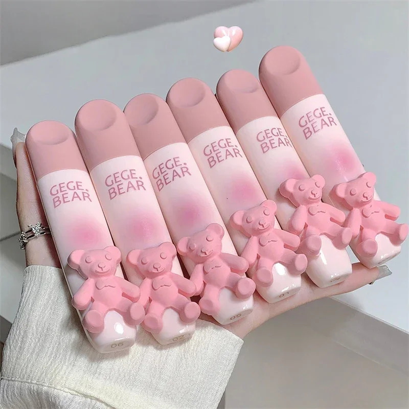 Cute bear lip gloss waterproof durable fadeless matte lipstick unmarked red brown velvet liquid lipstick 240705