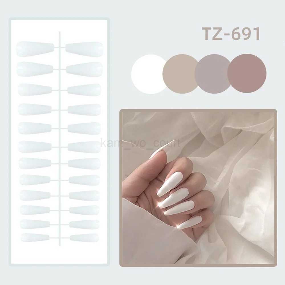 24Pcs/Set Wearing Removable Manicure Long Ballet Shiny Nail Patches Fake Nails Finished Wearing Nail Art Tools False Nail StripsM240708