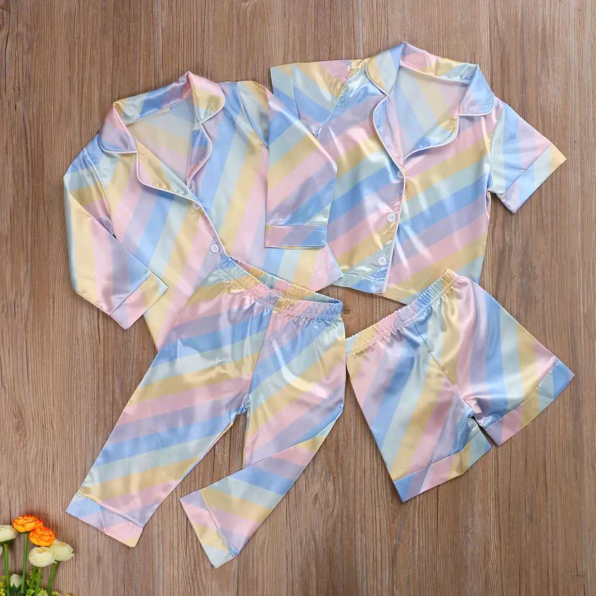 Clothing Sets 2020-06-17 Lioraitiin 2 Pcs Unisex Boy Girl Pajamas set Toddler Short/Long Sleeve Lapel Cardigan Elastic Waist Pants R240708