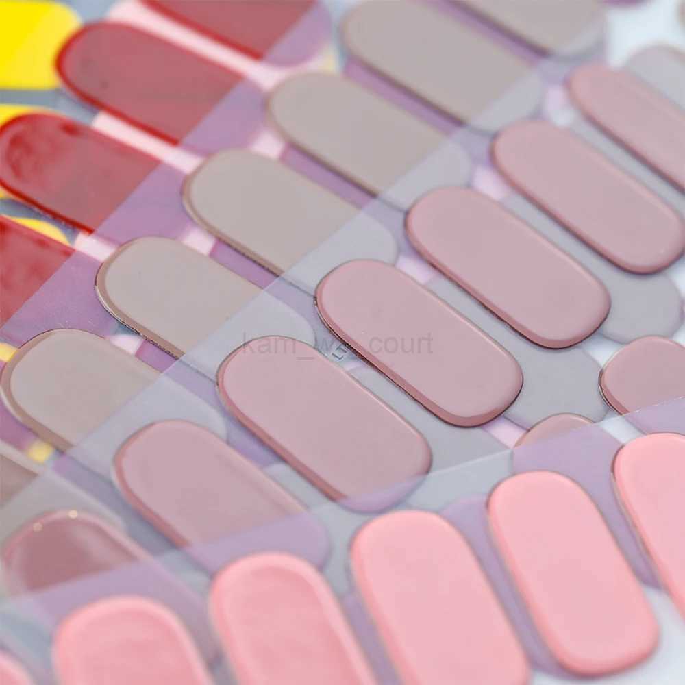 16Tips Semi Cured Gel Nail Stickers UV/LED Lamp Cured Gel Nail Polish Wraps Pure Color Waterproof Glitter Full Cover Gel StickerM240708