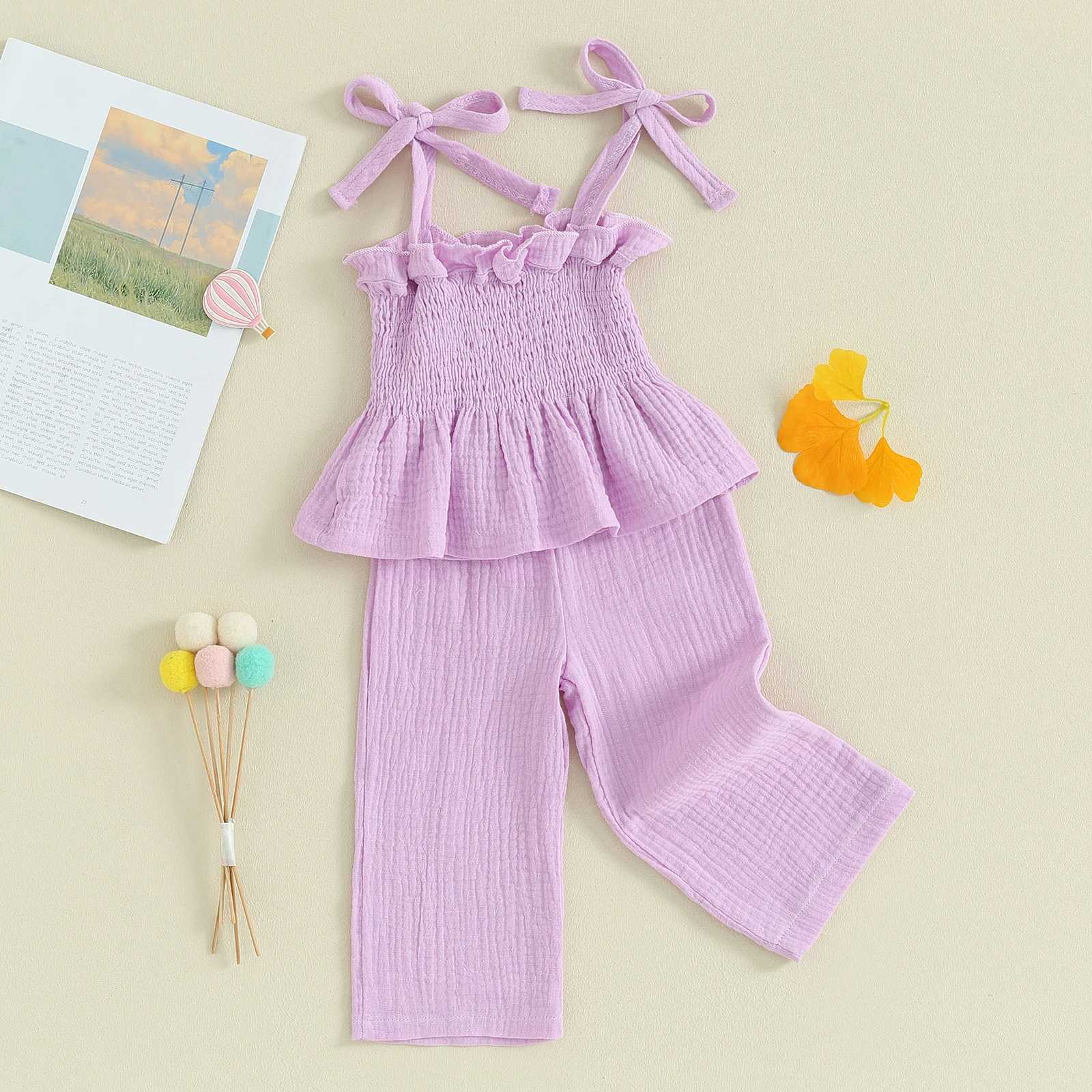 Clothing Sets Pudcoco Toddler Baby Girls 2 Piece Outfits Solid Color Sleeveless Camisole and Elastic Pants Set Baby Summer Clothes 6M-3T R240708