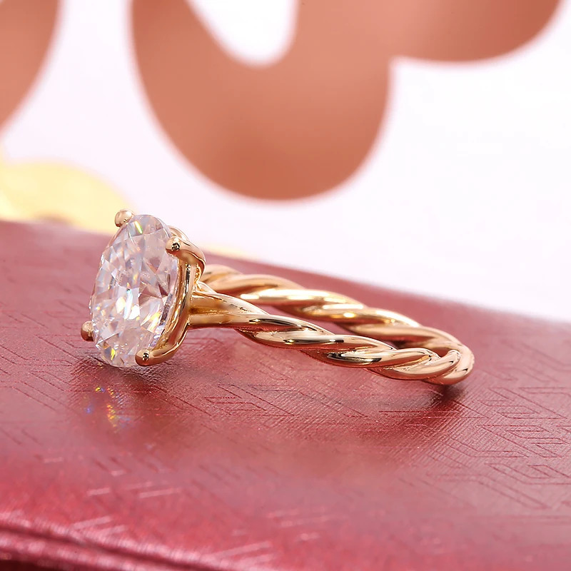 3.0carat 8X11mm EF Color VS Oval Cut CVD HPHT Diamond Ring IGI Lab Grown Diamond Engagement Ring Twist Band Ring 14K Yellow Gold 240626