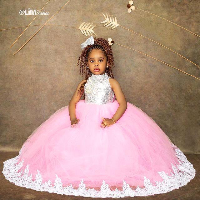 Sweet Lace Applique Wer Girl's Dresses High Neck Sleeveless Or Length Princess Ball Gown Bc19161 0220