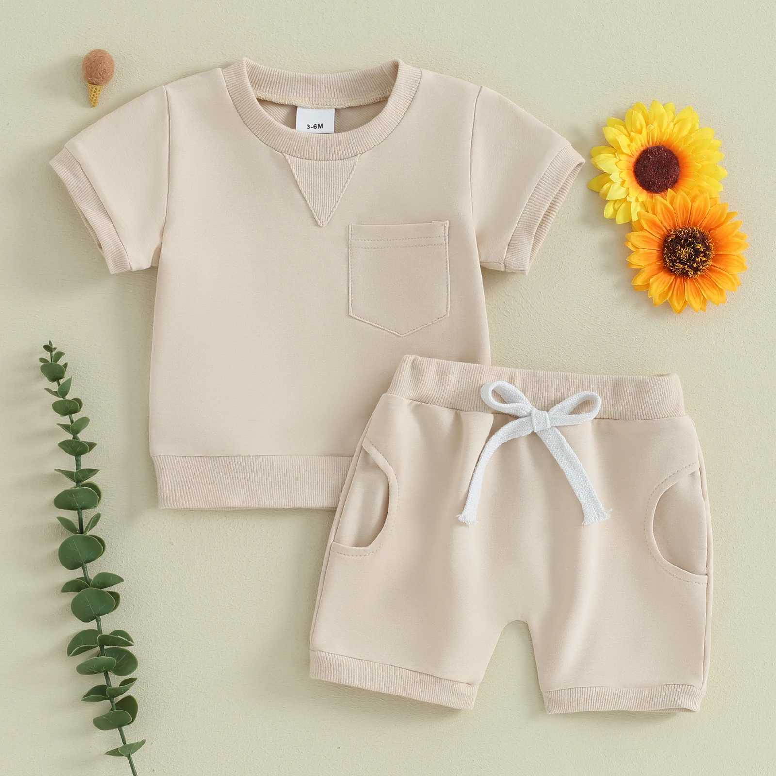 Clothing Sets 2023-12-18 Lioraitiin Newborn Baby Boy Summer Clothes Solid Color Short Sleeve O-Neck T Shirt with Shorts Infant Toddler Outfit R240708