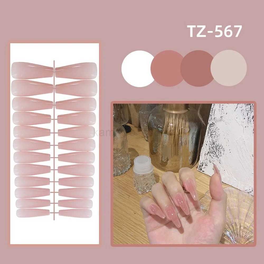 24Pcs/Set Wearing Removable Manicure Long Ballet Shiny Nail Patches Fake Nails Finished Wearing Nail Art Tools False Nail StripsM240708