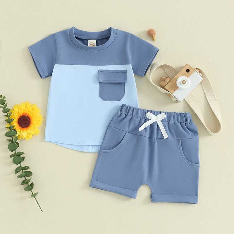 Clothing Sets Pudcoco 2Pcs Baby Boy Summer Outfits Short Sleeve Contrast Color T-Shirt + Pocket Shorts Set Toddler Clothes 0-3T R240708