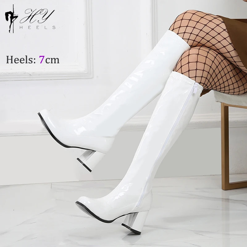 2025 new White 1960S Go G Retro Ladies Fancy Dress Party Womens Knee High Boots 60S 70S Uk 240626