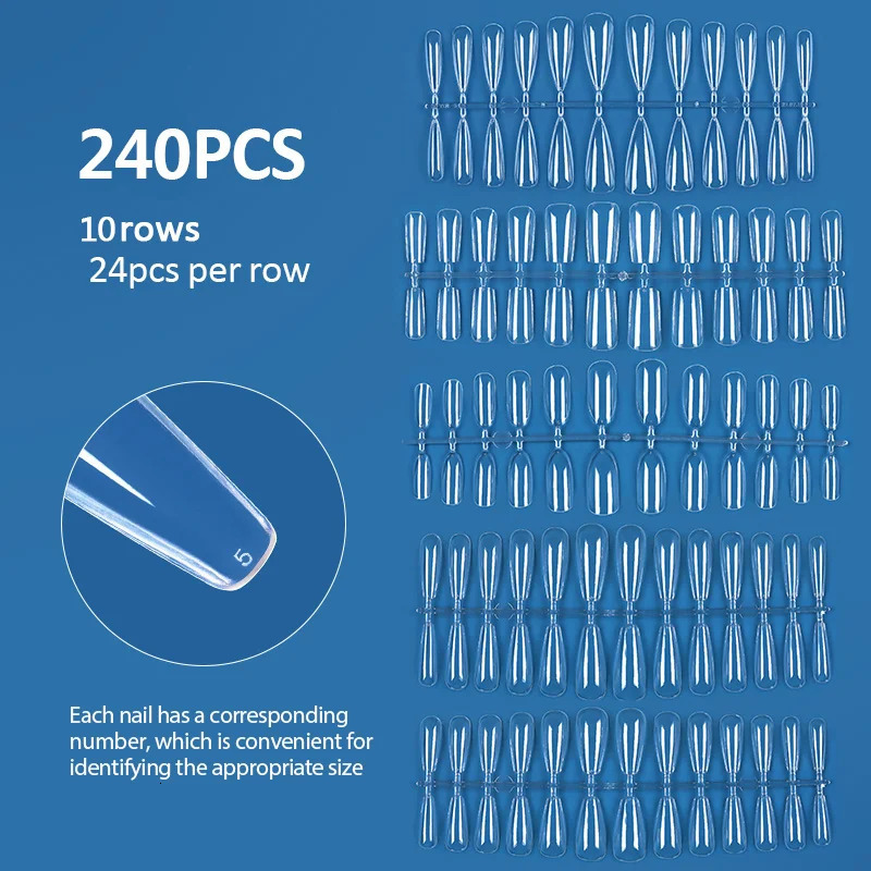 KOSKOE 240pcs/box pressed false nail coffin oval square semi matte full cover UV gel nail false tip capsule extension tool 240705