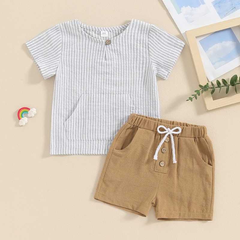 Clothing Sets Pudcoco 2Pcs Baby Boy Summer Outfits Short Sleeve Striped Print T-Shirt Button Shorts Set Toddler Clothes 6M-4T R240708