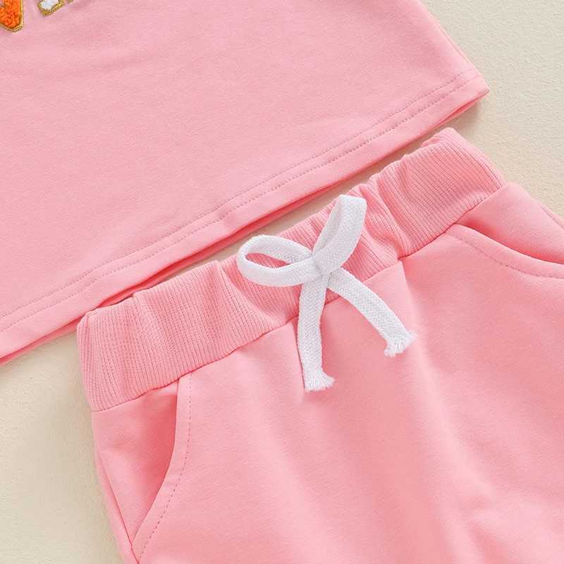 Clothing Sets 2024-04-25 Lioraitiin Baby Girls Shorts Set Short Sleeve Embroidery Letters T-shirt with Elastic Waist Shorts Summer Outfit R240708