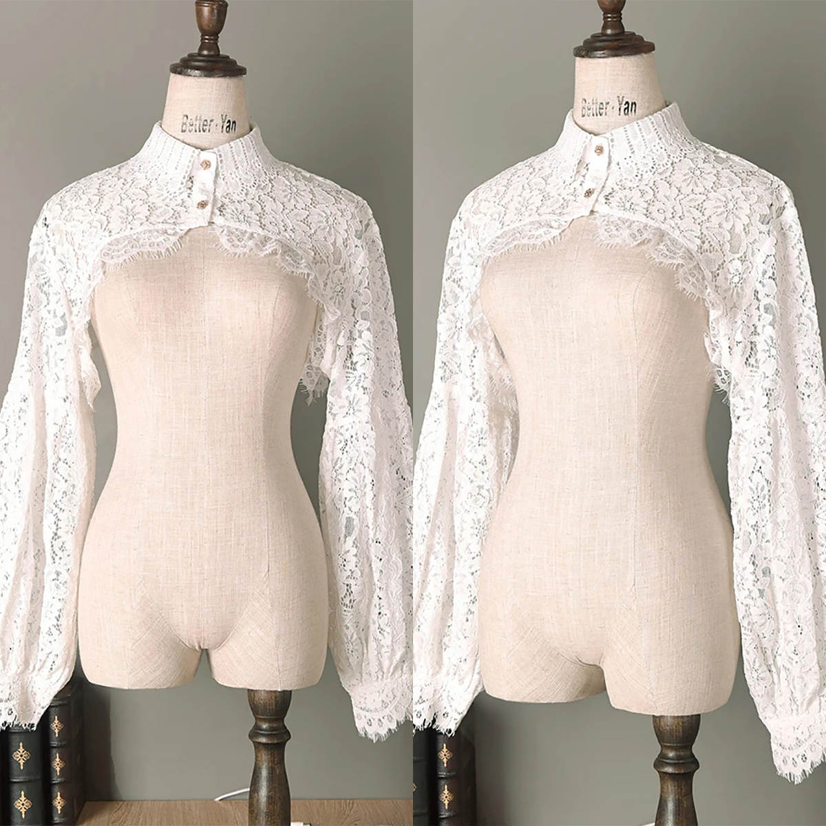 Vintage Long Sleeve Wrap Jacket Illusion Lace Bride Jackets High Neck Bridal Cloak High Quality Wedding Accessories