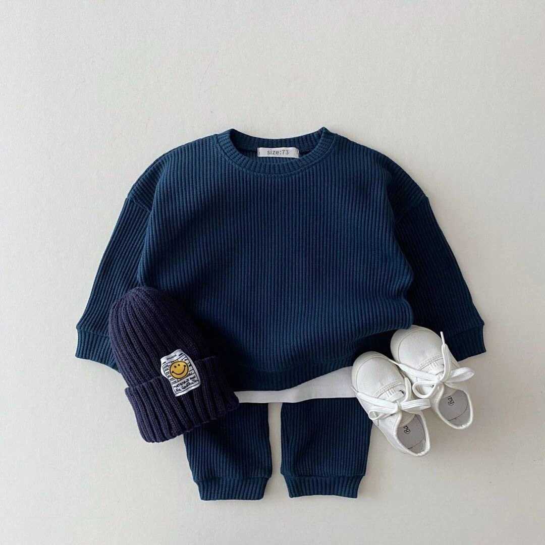 Clothing Sets Fashion Toddler Baby Girl Clothing Sets for Infant Waffle Cotton Baby Boys Clothes Set Sweatshirt+Pants 2pcs Outfit Kids Costume R240708