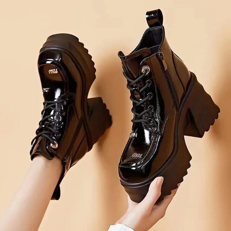 Chelsea Platform Boot High Heels Shoes 2024 Winter y Lace Up Ankle Boots Fashion Trend Zip Punk Pumps Botas Mujer 240705