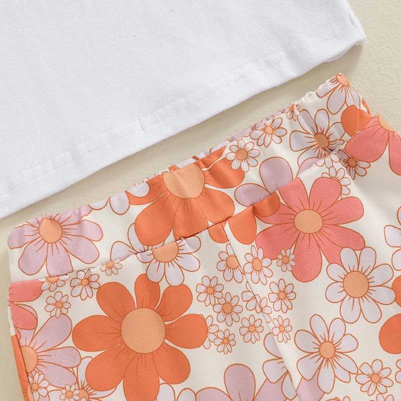 Clothing Sets 2024-05-09 Lioraitiin Toddler Girls Summer Outfits Letter Print Round Neck Short Sleeve Tops Elastic Waist Flare Pants 2Pcs Set R240708