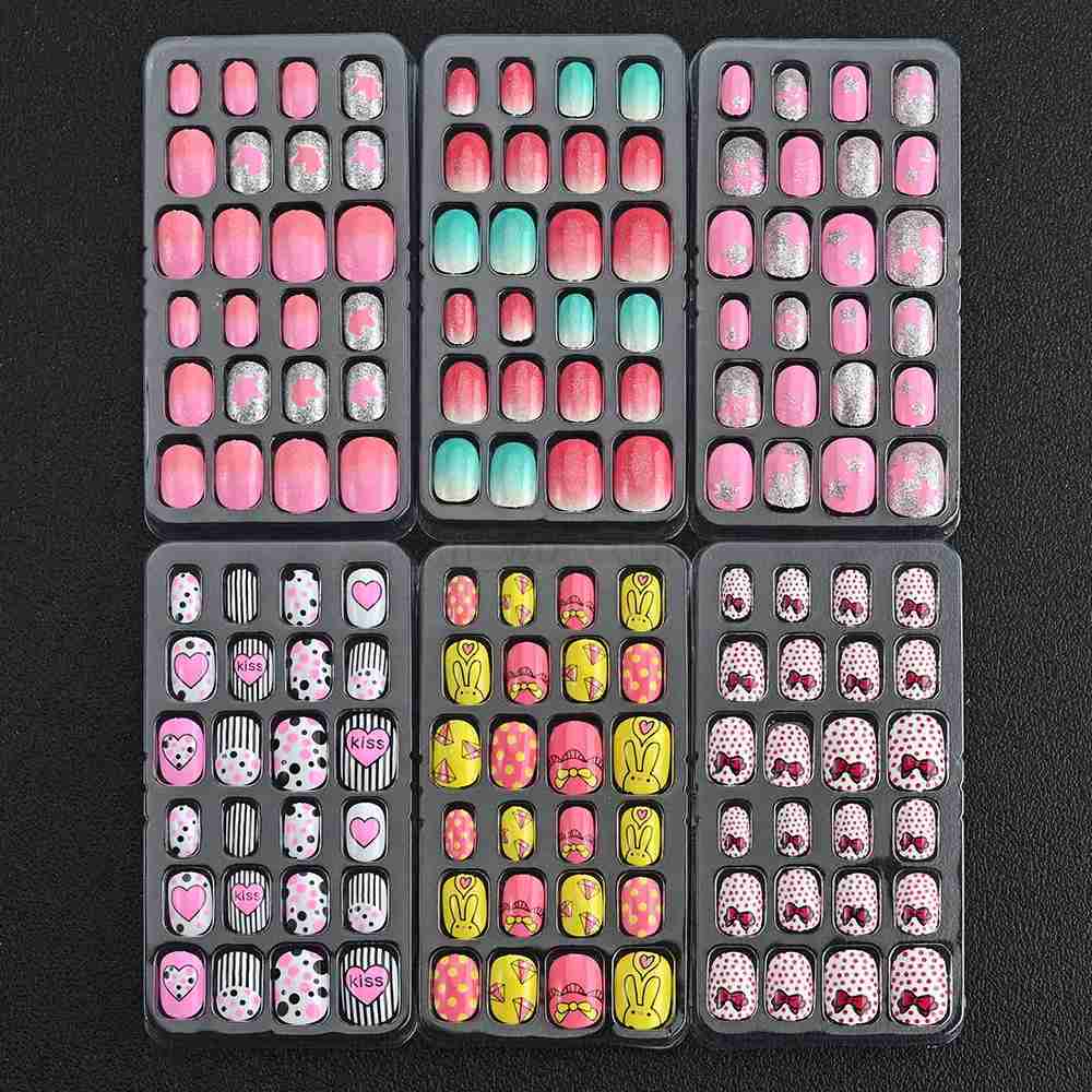 24pcs/box Candy False Nail Cartoon Full Cover Press On Fake Nails Tips Kawaii Acrylic Artificial Fingernails for GirlsM240708