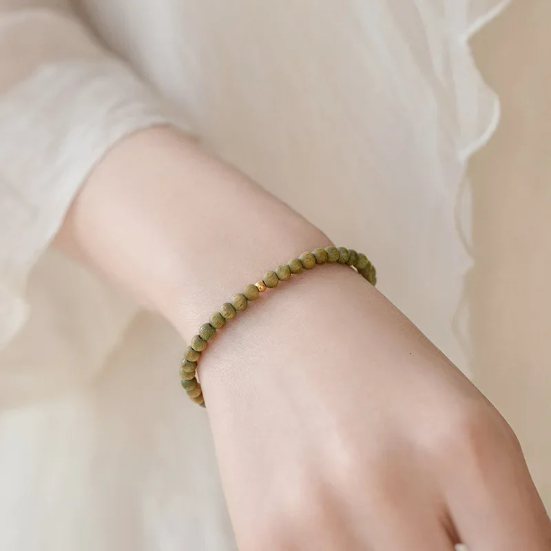 Minimalist Aromatic 4mm Natural Green Sandalwood and Stones Beads Thin Bracelets for Women Men Couples Vintage Jewelry YBR1010 240702
