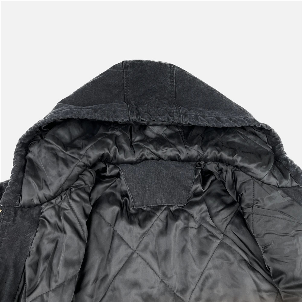 Washed Canvas Padded Jacket Men Unisex Zipper Hooded Coat Streetwear 240701