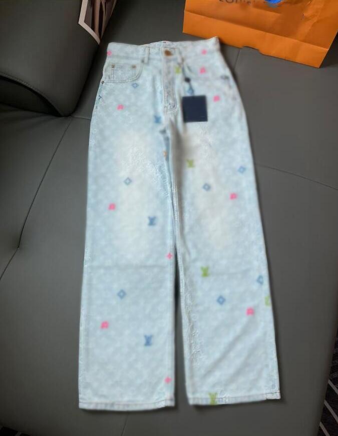 24ss New women Spring Casual pants designer jean pant paris Colorful letter embroidery jacquard fabric denim Free shipping