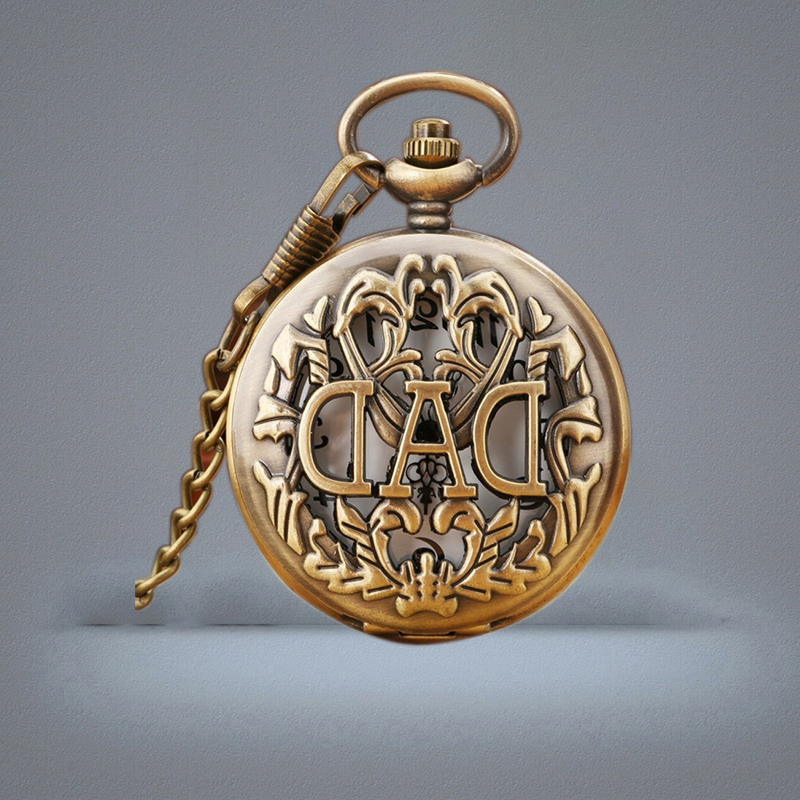 Steampunk Antique Hollow Out DAD Father Watch Men039s Quartz Analog Pocket Watches Necklace Pendant Chain Gift
