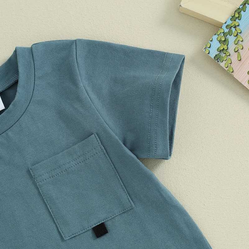 Clothing Sets 2023-12-18 Lioraitiin 0-3Y Toddler Baby Boy Girl Summer Outfits Solid Color Clothes Pocket Shorts and Top Set R240708