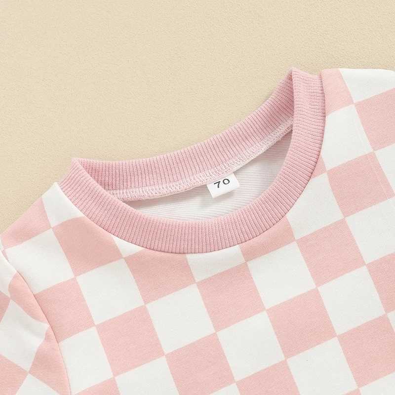 Clothing Sets 2023-12-19 Lioraitiin 0-3Y Toddler Baby Girl Summer Short Outfit Checkered Plaid Short Sleeve T-shirt Drstring Shorts Set R240708