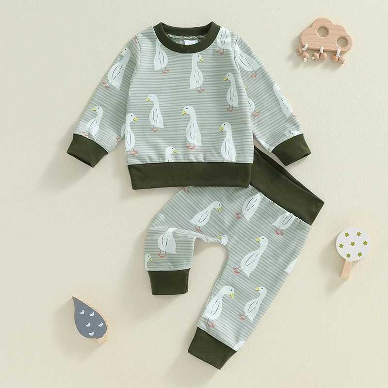 Clothing Sets Baby Boy Fall Outfits Duck Print Long Sleeve Sweatshirt Elastic Waist Pants 2 Piece Sets Toddler Casual Tracksuits Kids Clothes R240708