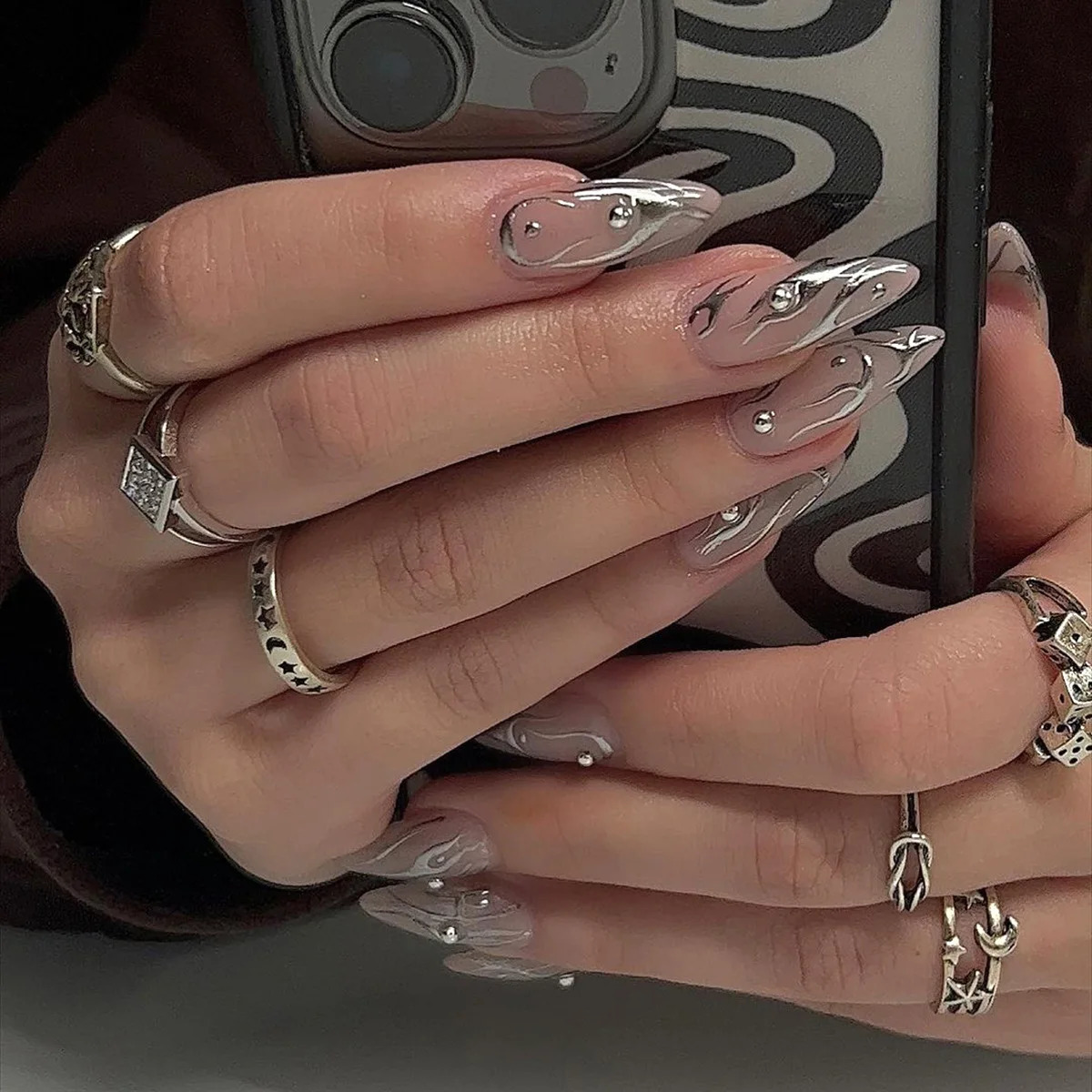 24 long French fire nails including 1 jelly gel and 1 nail file 240705