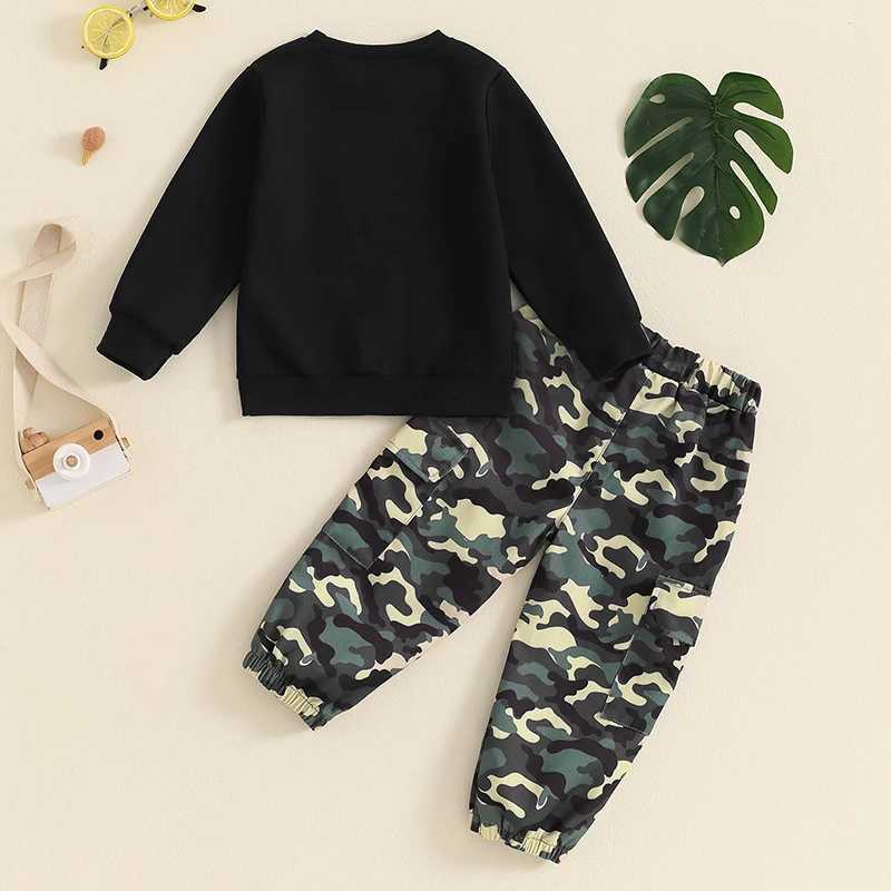 Clothing Sets 1-5Y Kids Boys Autumn 2 Piece Sets Letter Print Long Sleeve Sweatshirt Tops Camouflage Cargo Pants Outfits Toddler Clothes R240708