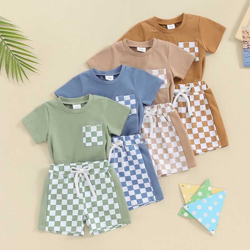 Clothing Sets 2Pcs Baby Boy Summer Outfits Casual Short Sleeve Tops + Checkerboard Printed Shorts Set Toddler Boys Clothes
