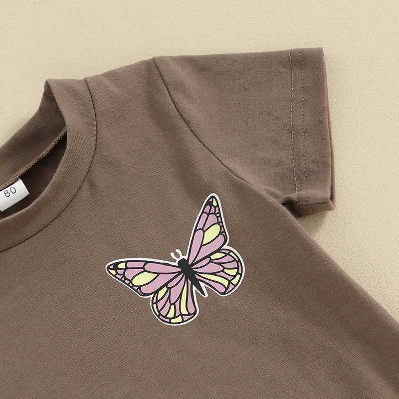 Clothing Sets Lioraitiin Toddler Kids Baby Girls Summer Clothes Sets Short Sleeve Tassel Hem T-shirts Butterfly Print Flared Pants Outfits R240708