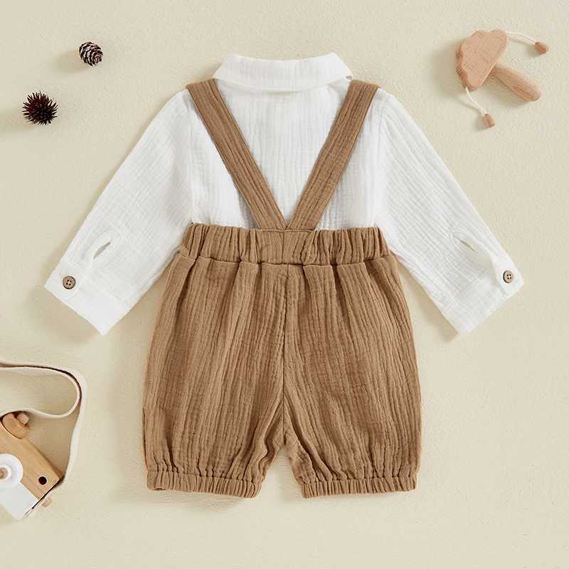 Clothing Sets 0-4Y Toddler Boys Autumn Outfits Long Sleeve Lapel Shirts with Bow Tie + Solid Color Shorts Overall Sets Kids Gentleman Clothes R240708