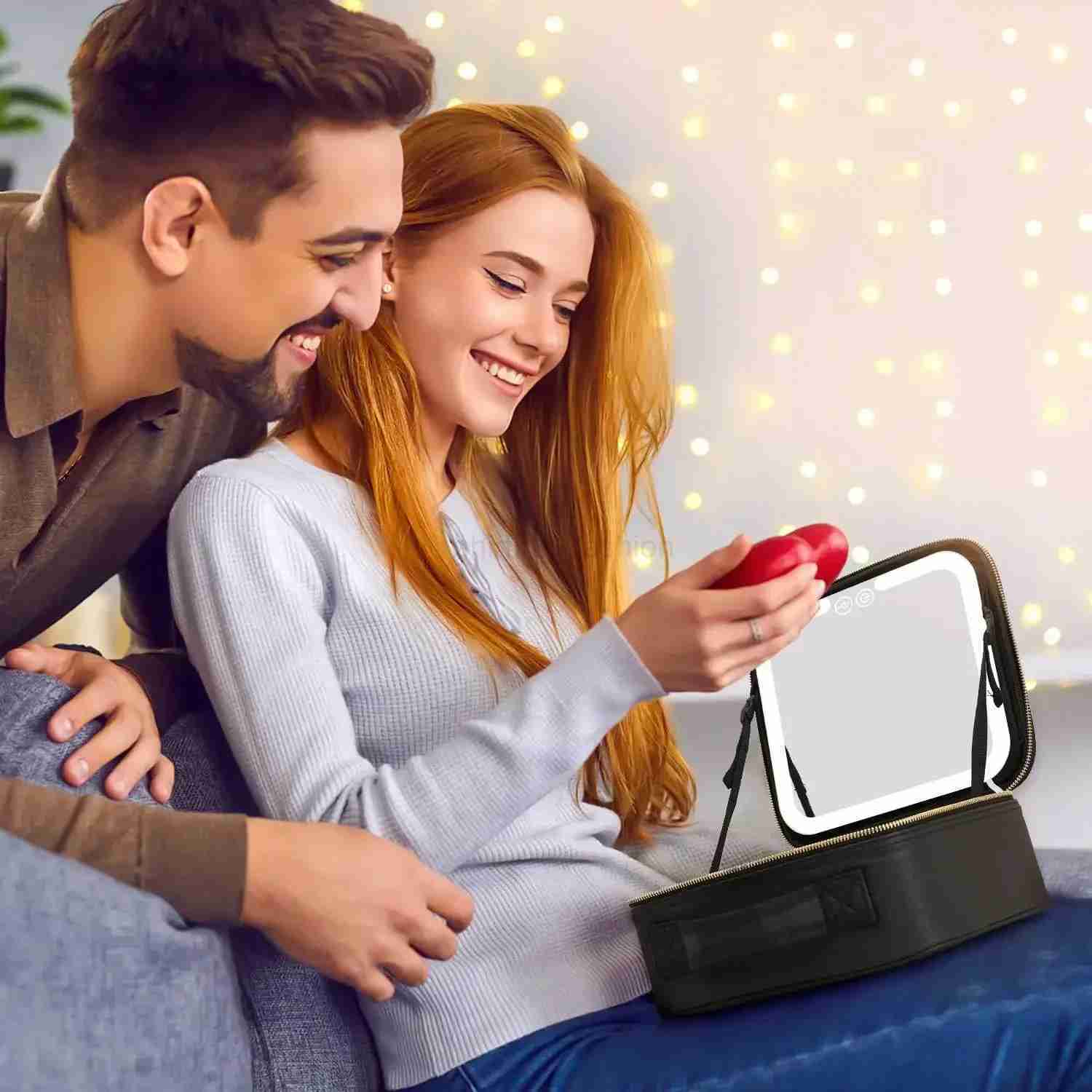 1pcs Makeup Train Case with Lighted Mirror 3 Color Setting Travel Cosmetic Makeup Bag Organizer with Adjustable DividersCL240708