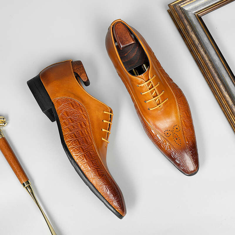 HKDQ Pointed Toe Designer Fashion Dress For Men Genuine Leather Lace Up Wedding Business Shoes Formal Black Oxford Shoe