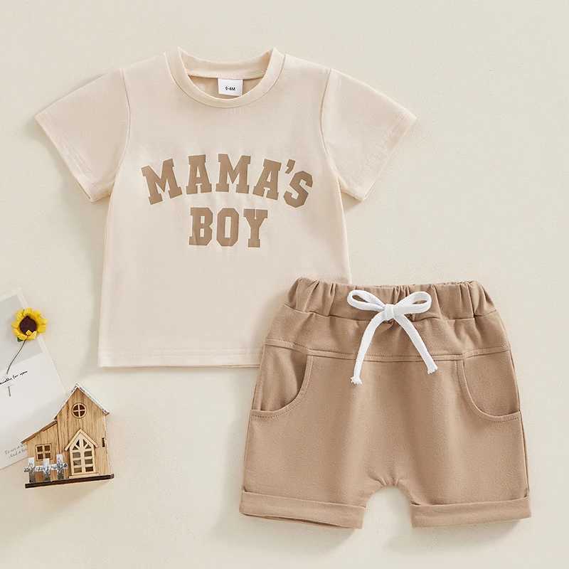 Clothing Sets 2Pcs Little Boys Outfit Toddlers Baby Boys Summer Letter Print Short Sleeve T-Shirt Tops + Elastic Waist Shorts Clothing