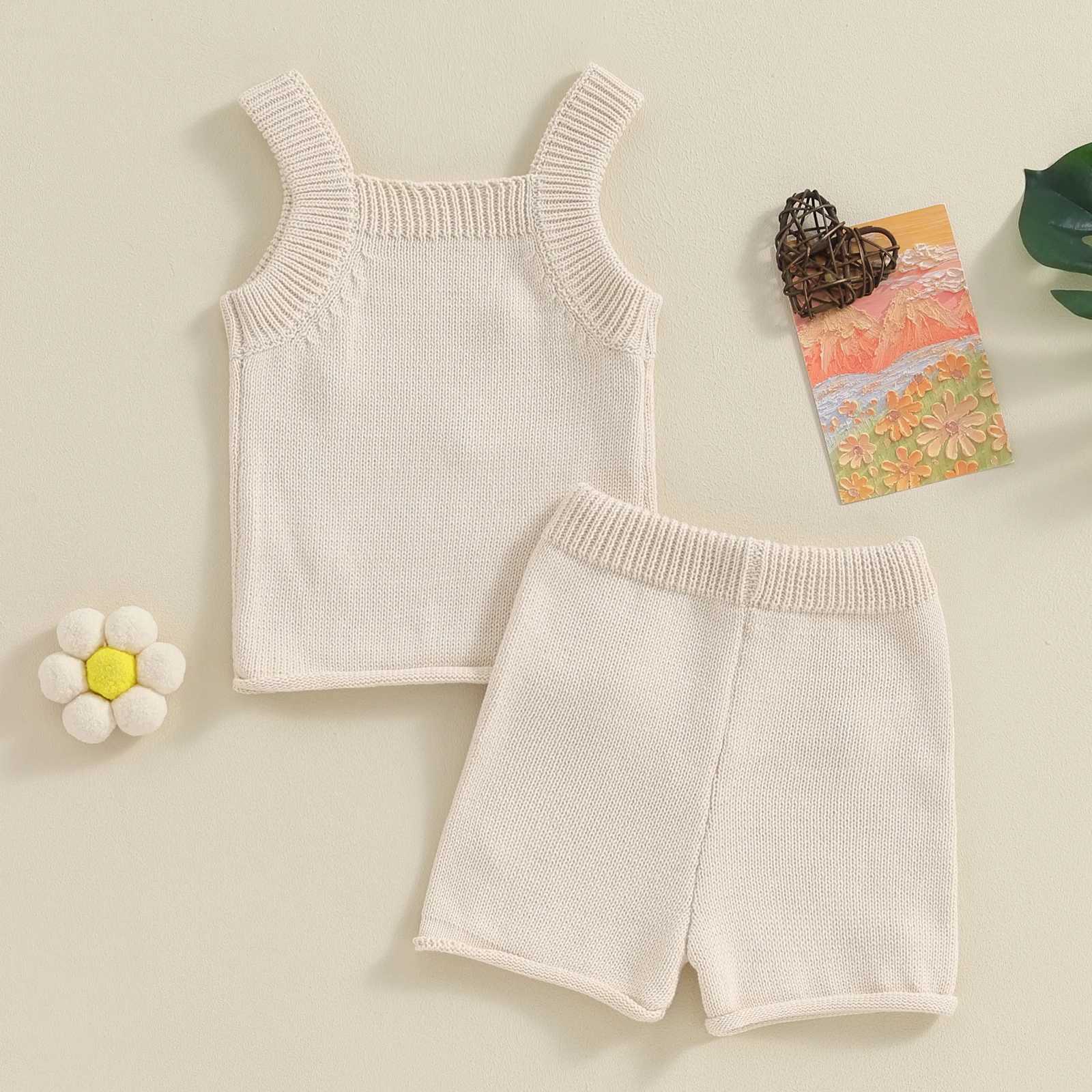 Clothing Sets Pudcoco Baby Girl Summer Outfit Flower Embroidered Camisoles Knit Tank Tops Drstring Elastic Waist Shorts 2Pcs Clothes 0-18M R240708