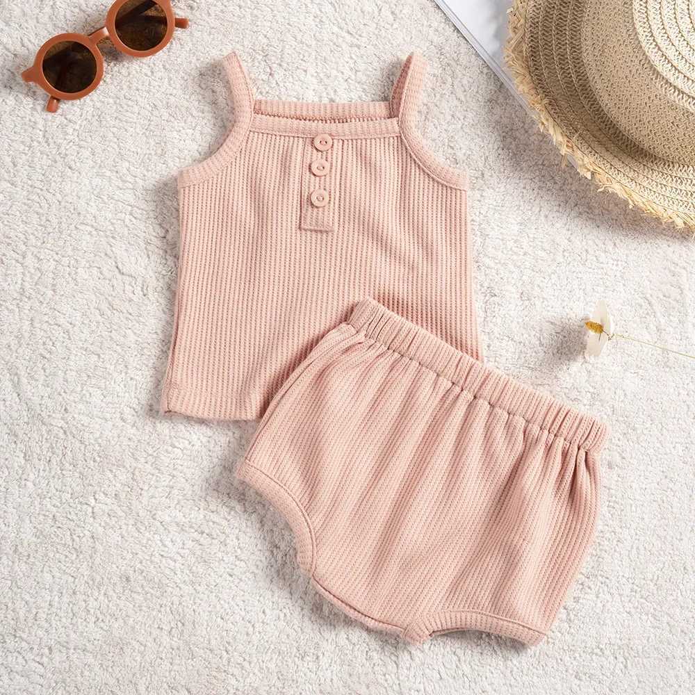 Clothing Sets Baby Clothes Sets Summer Toddler Girl Strap Suits Cotton Solid Baby Boy Tops Tee and Shorts Infant Tracksuit Newborn Sets R240708