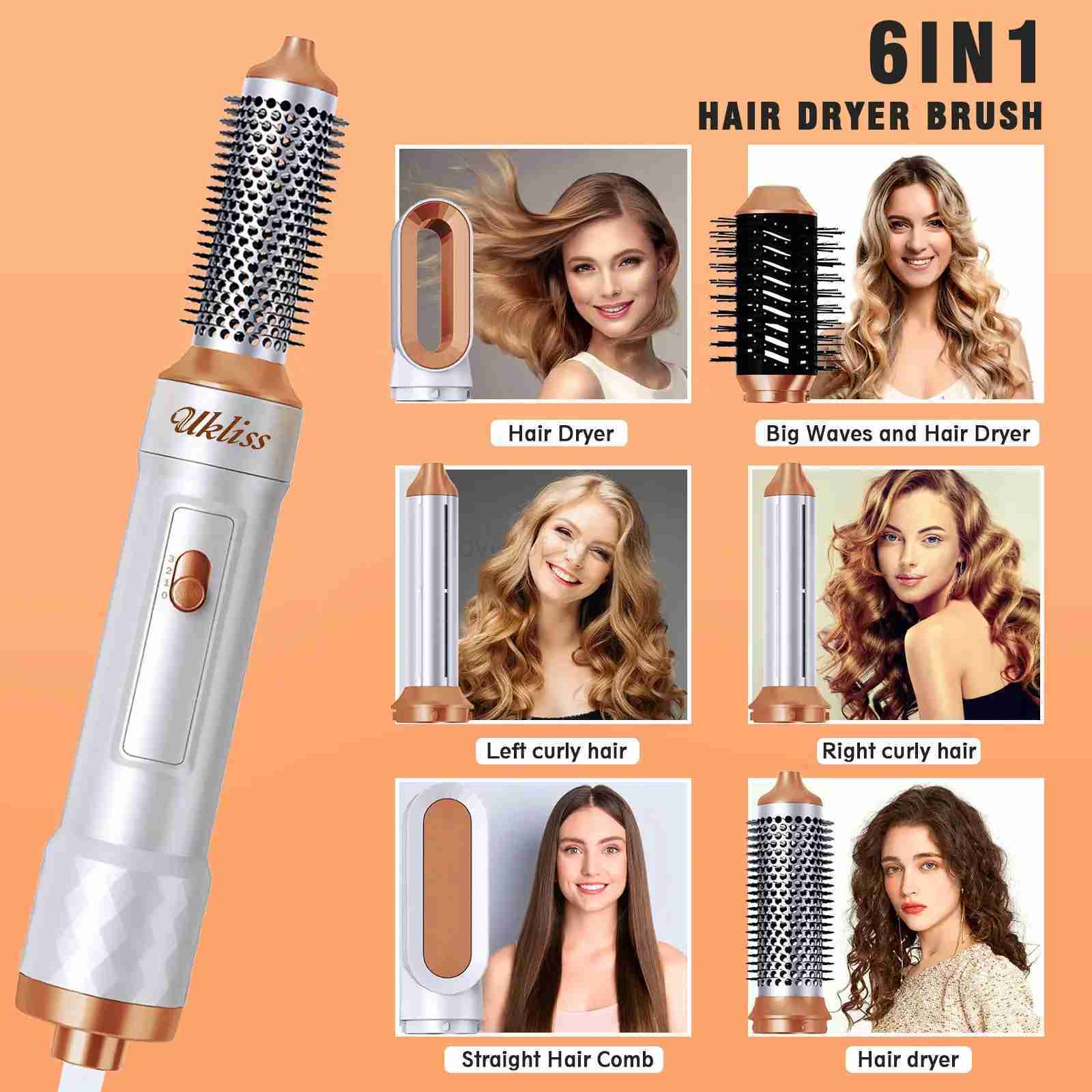 Hair Dryer Brush 6 in 1 Hot Air Brush Blow Dryer Brush in One with Volumizer Detachable Styler for Straightening Hair CurlingM240708