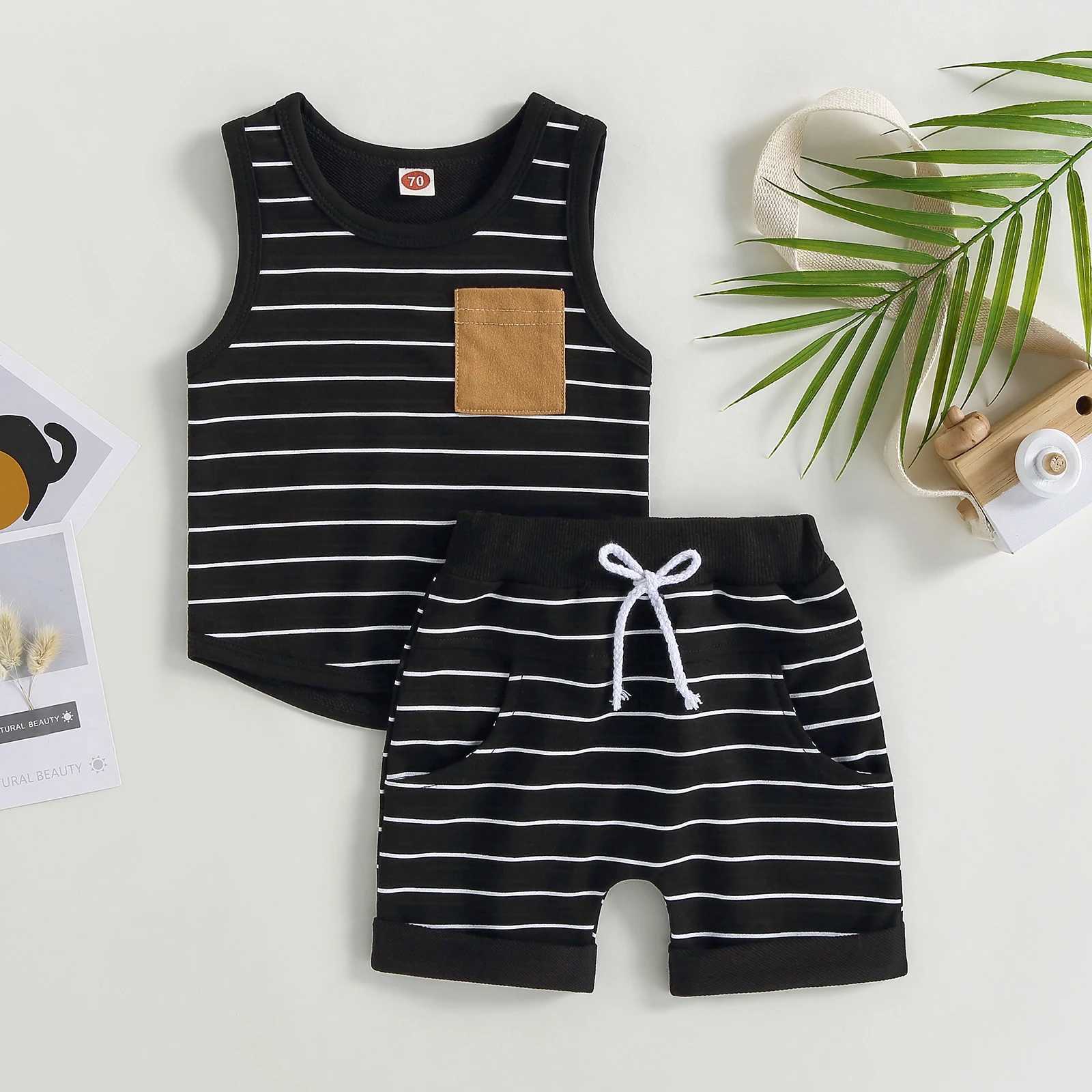 Clothing Sets Pudcoco Infant Newborn Baby Boys Summer Outfit Sets Black Short Sleeve O Neck Letter Tops Cattle Head Cactus Print Shorts 0-18M R240708
