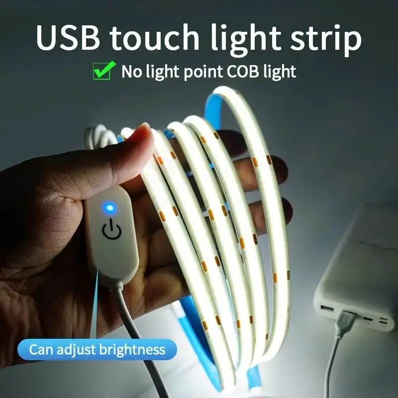 Touch Dimmer Flexible Diode LED COB Light Strip USB Linear Indoor Lighting Lamp High Density Room DIY TV Mirror Backlight Wall Decoration