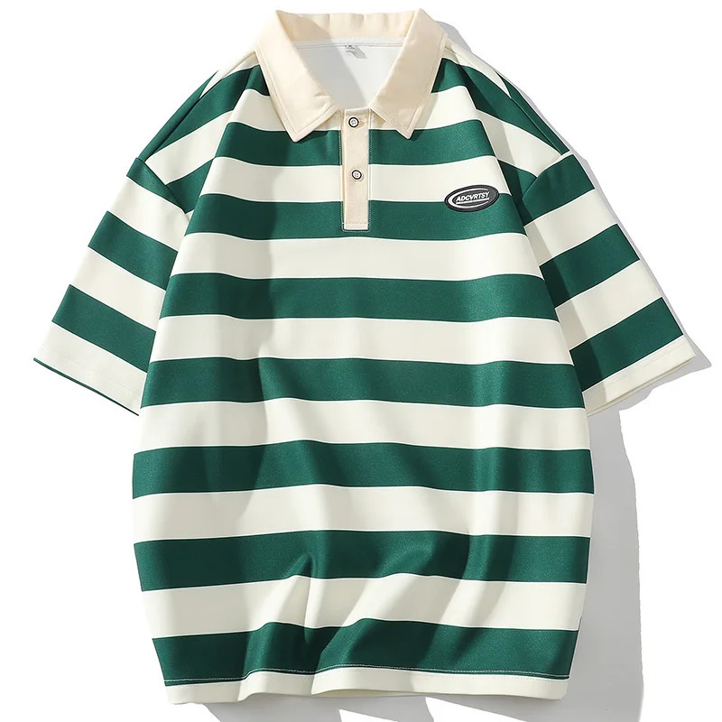 Striped Polo Shirt Men Tshirt Casual Short Sleeve Fashion Streetwear Mens Clothing Tops Tees Oversized 240701
