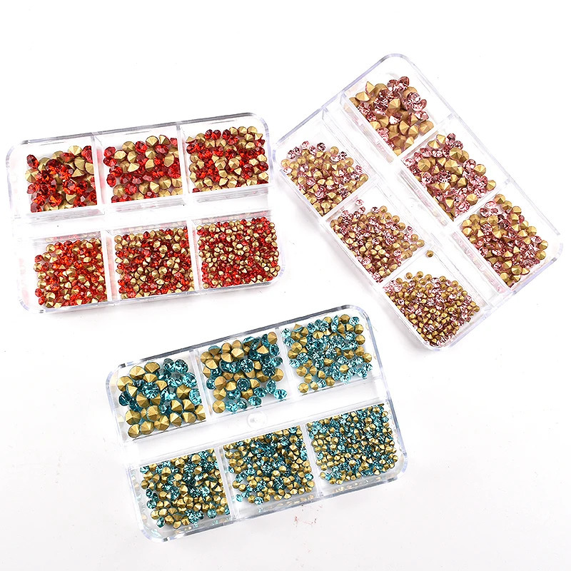 6 Grid Box Nail Art Water Diamond Colorful Dot Bottom Small Diamond 3D Ergonomic DIY Decorative Accessories 240705